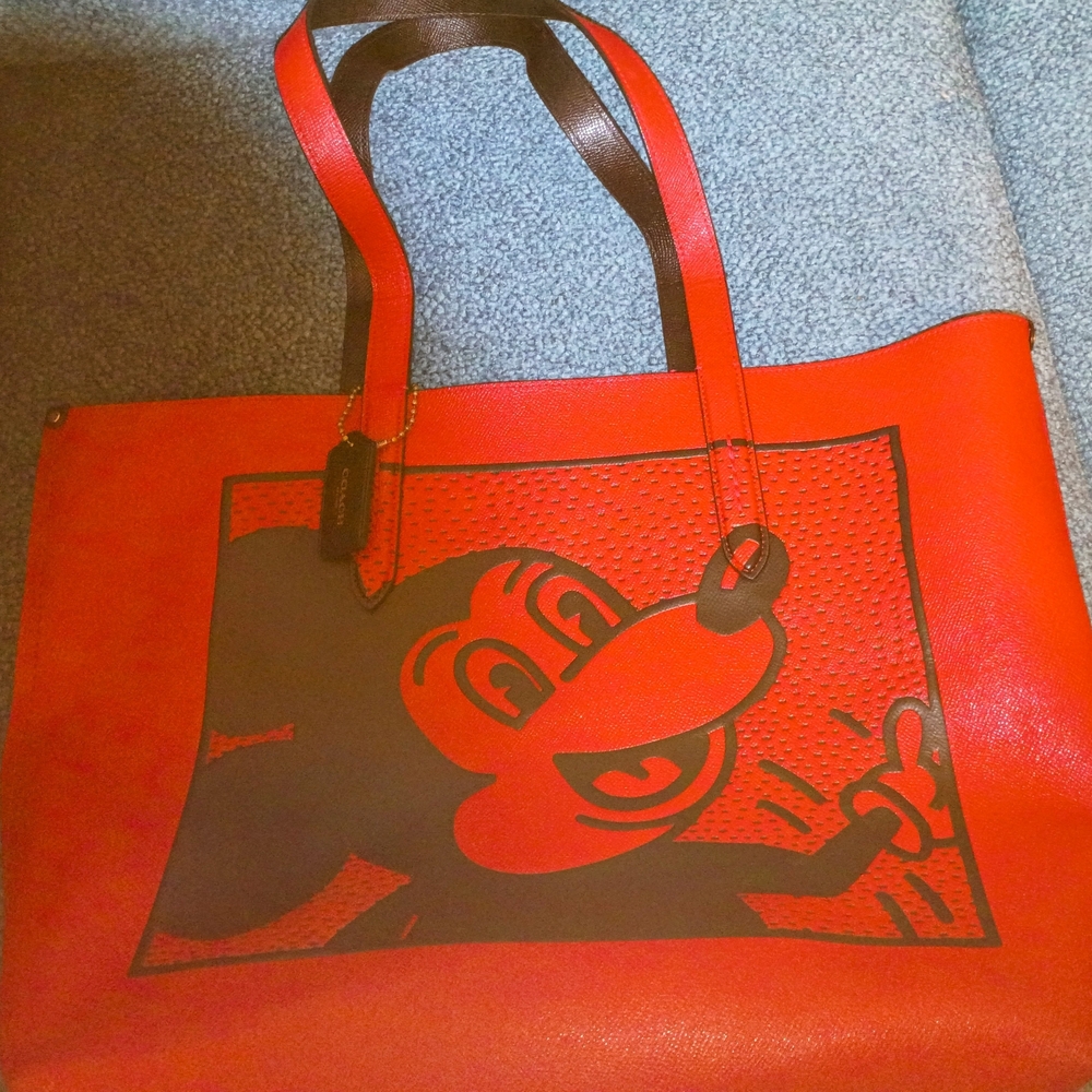 Coach Disney Mickey X Keith Haring Highline Red Leather Tote Bag